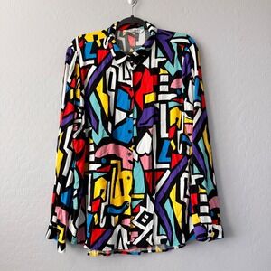 Big Dart Vintage Abstract Art Long Sleeve Button Up Shirt Menswear US 44 Large